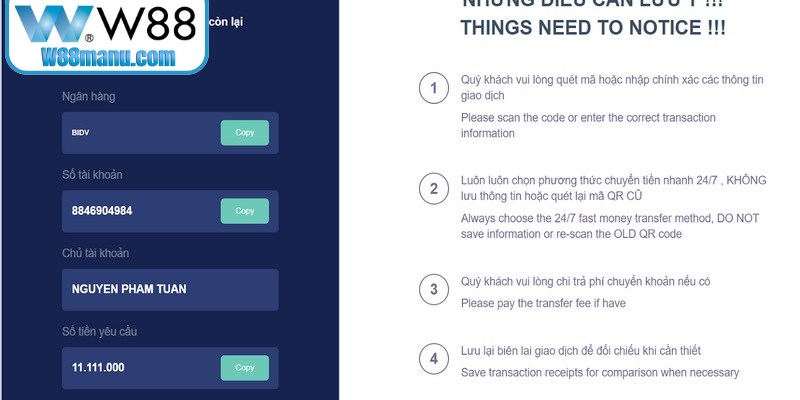 Nạp tiền W88 được đánh giá cao nhờ cung cấp đa dạng cách thức